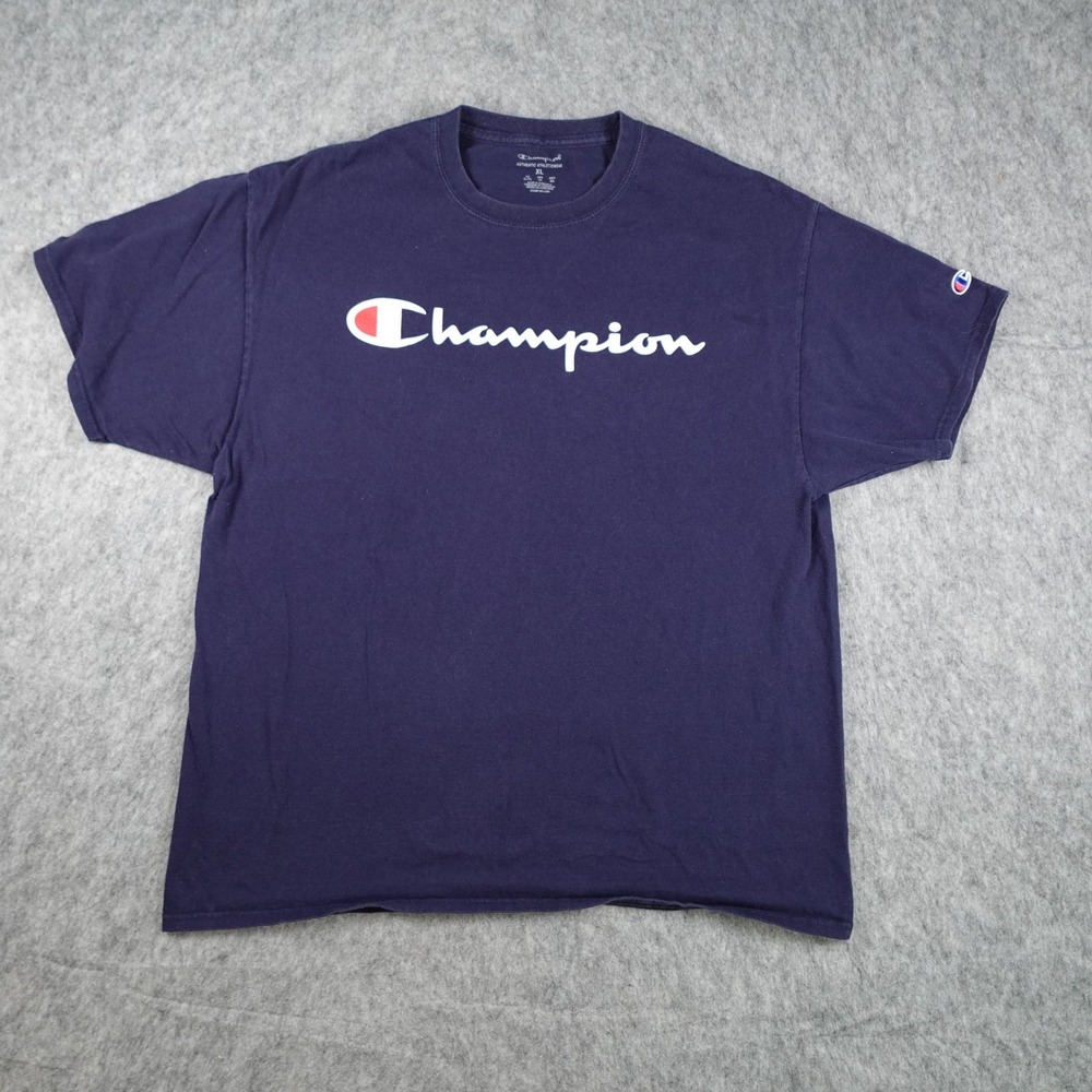 Champion Shirt Men Extra Large Navy Blue Short Sleeve Graphic Logo Cotton Tee
